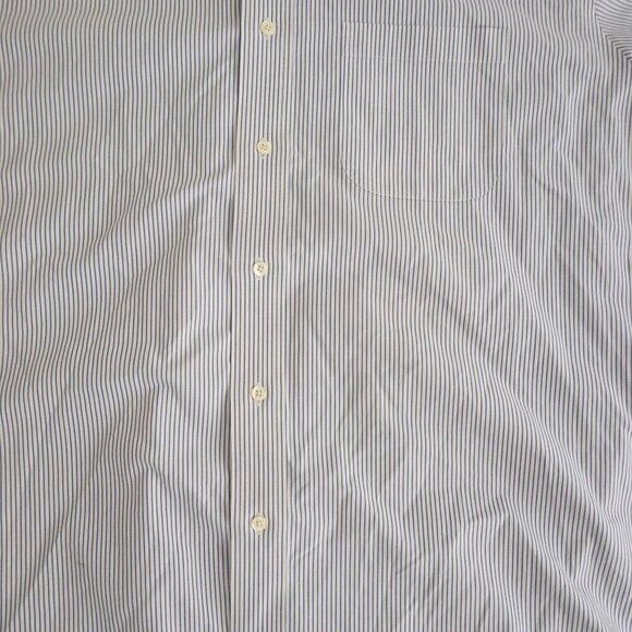 Brooks Brothers 346 White Blue Pinstripe Non-Iron All Cotton Dress Shirt 17.5 - Picture 6 of 10